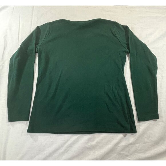Karen Scott Shirt Women's Small Green Long Sleeve tee with Festive Reindeer - Picture 7 of 8